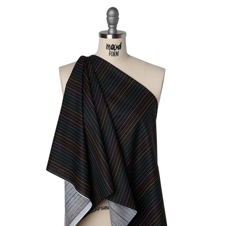 Printed Quilting Cotton by Ghazal Razavi for FIGO Studio - Black and Rainbow Dashed Stripes - Dusk Collection