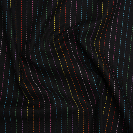 Printed Quilting Cotton by Ghazal Razavi for FIGO Studio - Black and Rainbow Dashed Stripes - Dusk Collection