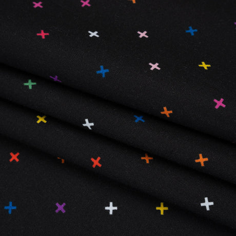 Printed Quilting Cotton by Ghazal Razavi for FIGO Studio - Black and Rainbow Xs - Dusk Collection