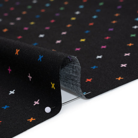 Printed Quilting Cotton by Ghazal Razavi for FIGO Studio - Black and Rainbow Xs - Dusk Collection