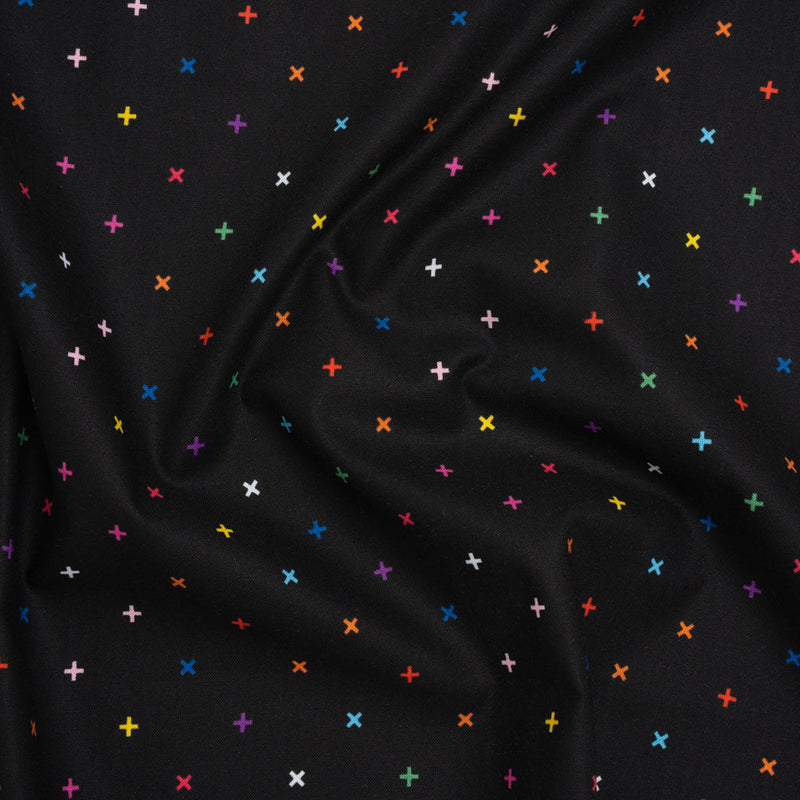 Printed Quilting Cotton by Ghazal Razavi for FIGO Studio - Black and Rainbow Xs - Dusk Collection