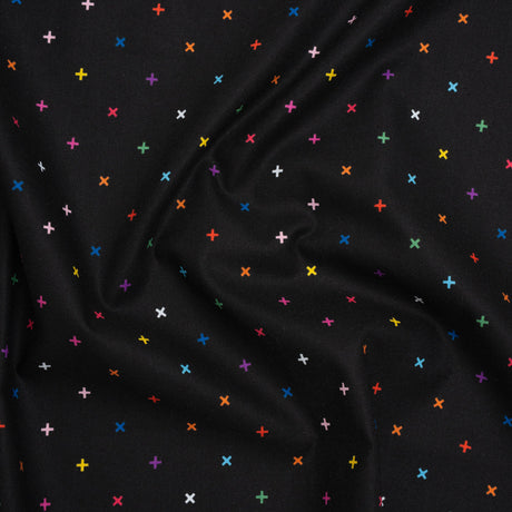 Printed Quilting Cotton by Ghazal Razavi for FIGO Studio - Black and Rainbow Xs - Dusk Collection