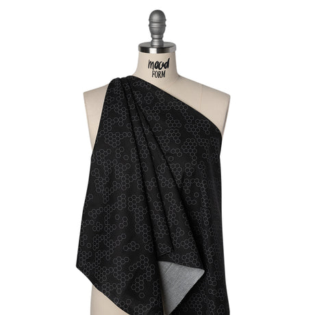 Printed Quilting Cotton by Ghazal Razavi for FIGO Studio - Black and Gray Hexies - Dusk Collection
