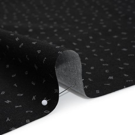Printed Quilting Cotton by Ghazal Razavi for FIGO Studio - Black and Gray Jumbled Letters - Dusk Collection