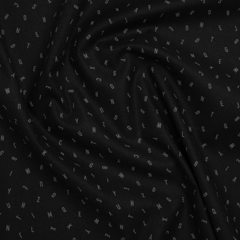 Printed Quilting Cotton by Ghazal Razavi for FIGO Studio - Black and Gray Jumbled Letters - Dusk Collection