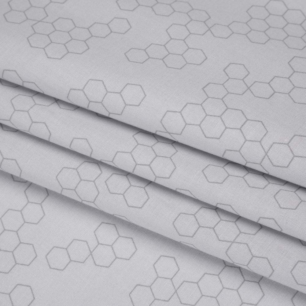 Printed Quilting Cotton by Ghazal Razavi for FIGO Studio - Gray on Gray Hexies - Dewfall Collection