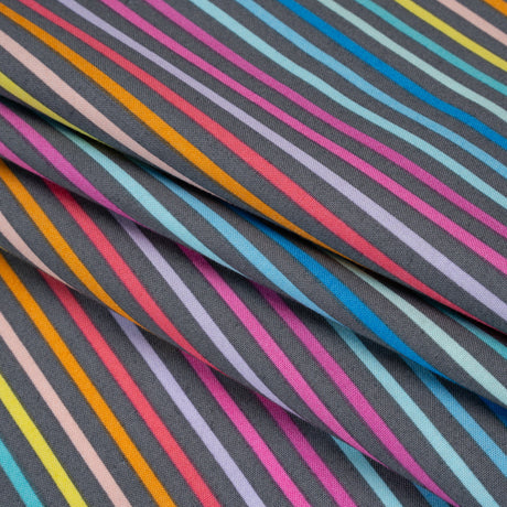 Printed Quilting Cotton by Ghazal Razavi for FIGO Studio - Gray and Rainbow Stripes - Dewfall Collection