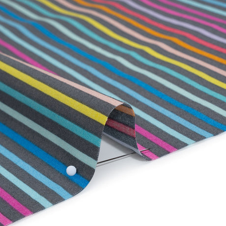 Printed Quilting Cotton by Ghazal Razavi for FIGO Studio - Gray and Rainbow Stripes - Dewfall Collection
