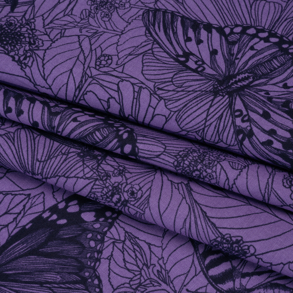 Printed Quilting Cotton by Anna Maria Textiles for Northcott - Blueberry Winging It Butterflies and Flowers - Indelible Ink Collection