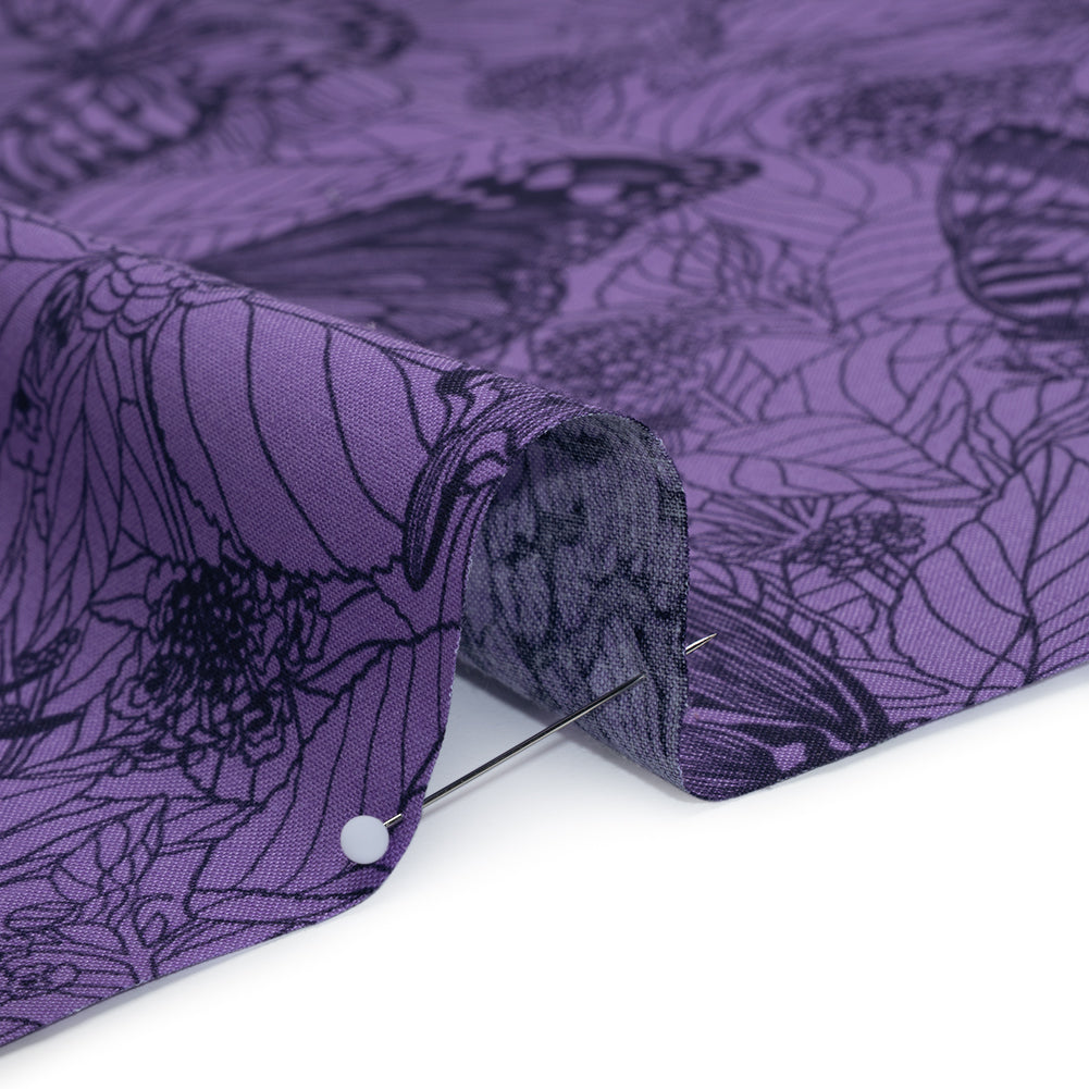Printed Quilting Cotton by Anna Maria Textiles for Northcott - Blueberry Winging It Butterflies and Flowers - Indelible Ink Collection