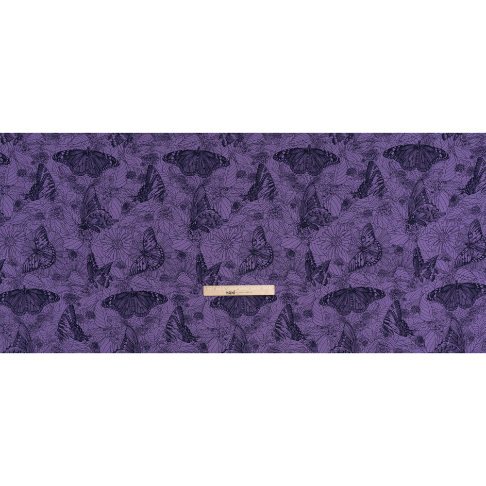 Printed Quilting Cotton by Anna Maria Textiles for Northcott - Blueberry Winging It Butterflies and Flowers - Indelible Ink Collection