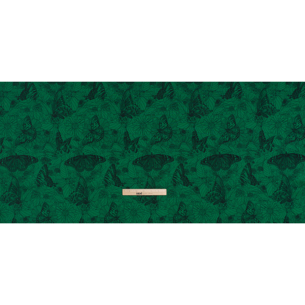 Printed Quilting Cotton by Anna Maria Textiles for Northcott - Jade Winging It Butterflies and Flowers - Indelible Ink Collection