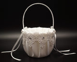 White Venise Lace Flower Girl Basket with Rhinestones Wedding
