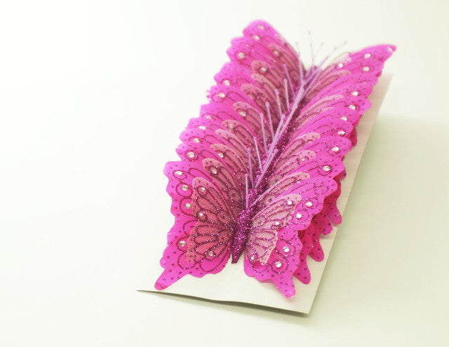 4" Fuchsia Glitter Butterfly Cake Topper - Pack of 12 pieces