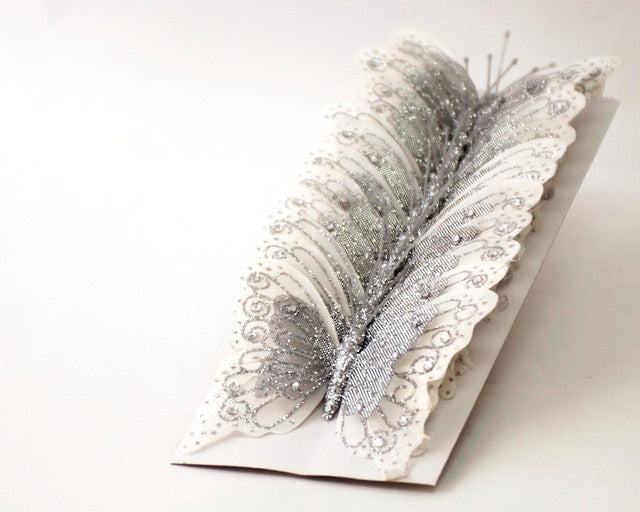 4" White Silver Glitter Butterfly Decorations - Pack of 12 Monarch Butterflies