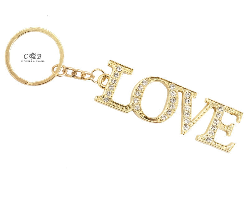 4" Gold LOVE Crystal Rhinestone Keychain - Pack of 12