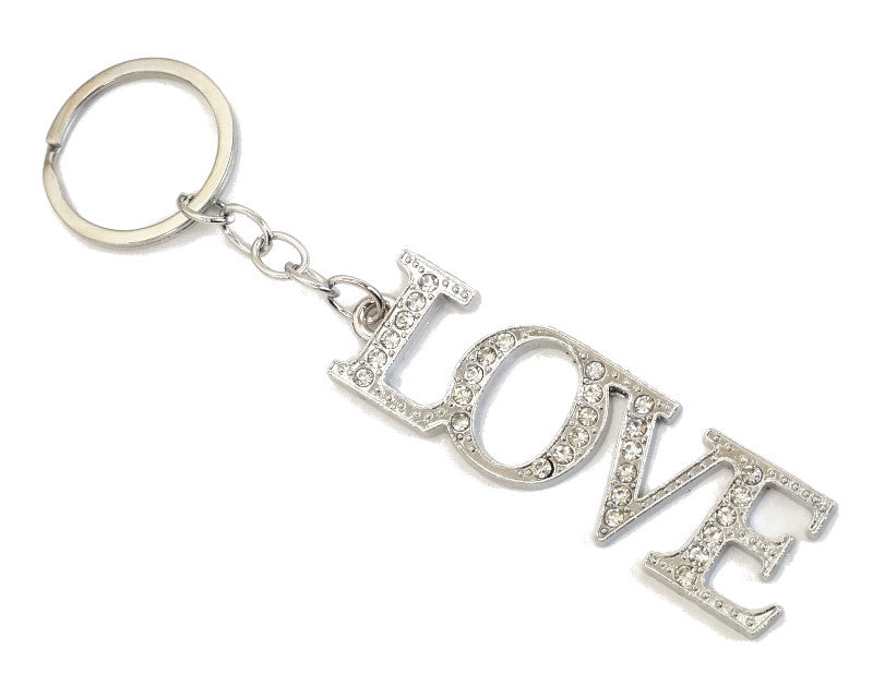 Silver LOVE Crystal Rhinestone Keychain 4 Inch 12pcs