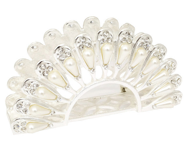 Silver Metal Wedding Napkin Holder with Pearls 5.75 Inch
