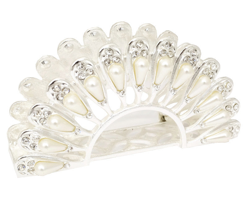 Silver Metal Wedding Napkin Holder with Pearls 5.75 Inch