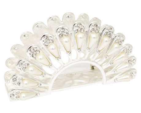 Silver Metal Wedding Napkin Holder with Pearls 5.75 Inch