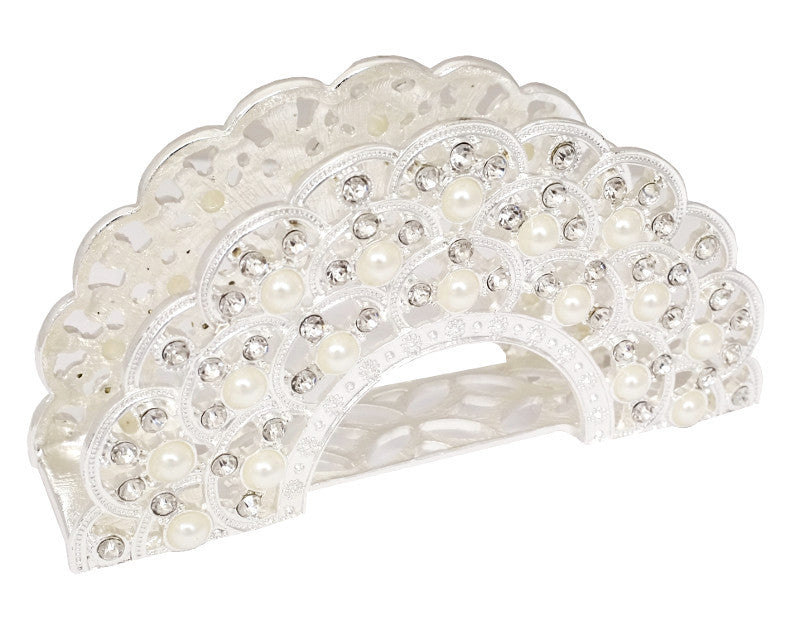 Silver Wedding Napkin Holder with Pearls 5.75 Inch