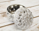 2.5" Silver Round Rose Carved Plastic Favor Box - Pack of 12