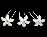 White Acrylic Flower Hair Pins Rhinestone Center 72 Pack