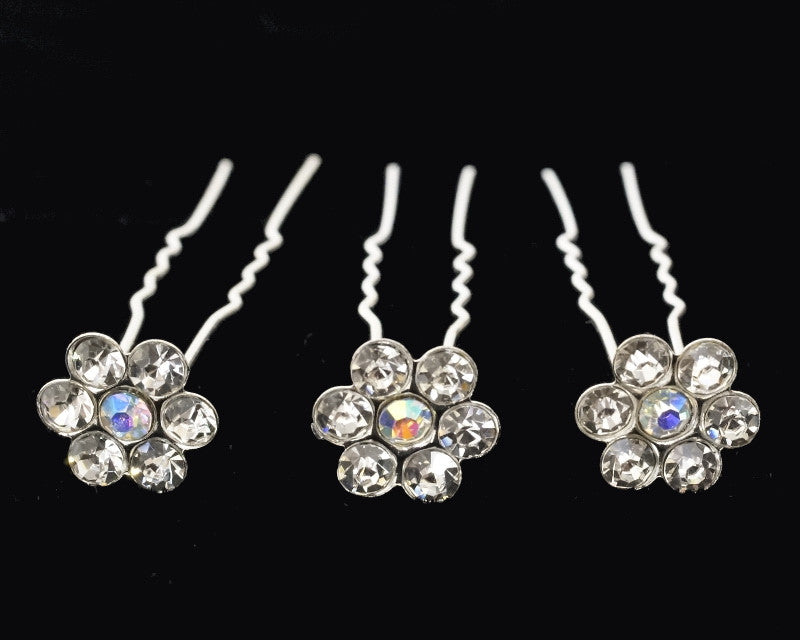 AB Silver Rhinestone Flower Hair Pins Bridal Bobby Pins 72 Pack