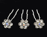AB Silver Rhinestone Flower Hair Pins Bridal Bobby Pins 72 Pack