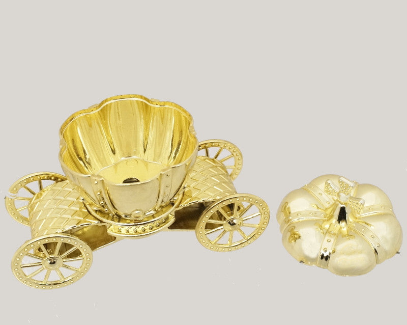 4 1/4" Gold Pumpkin Carriage Ribbon Bow Favor Plastic Box - Pack of 12
