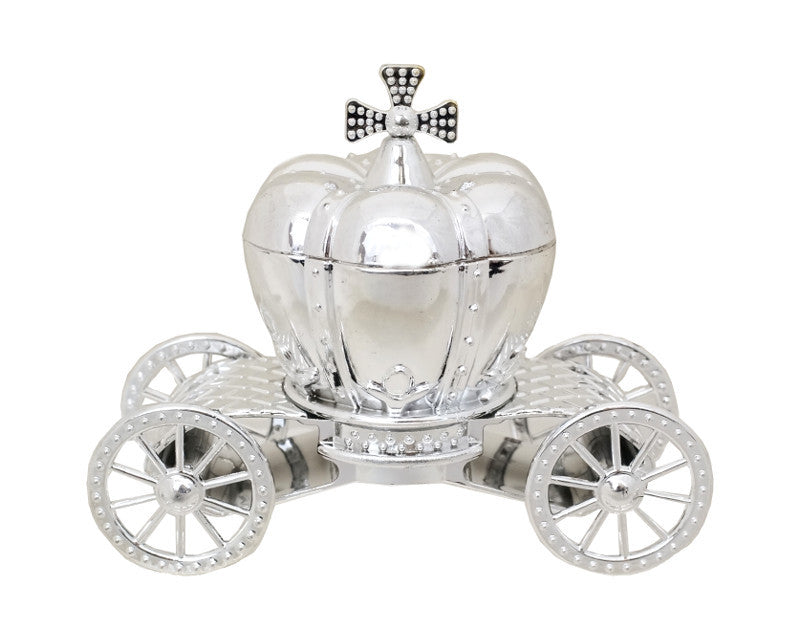 4 1/4" Silver Pumpkin Carriage Ribbon Bow Favor Plastic Box - Pack of 12
