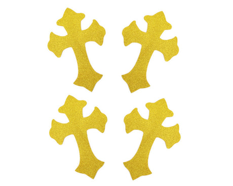 11" x 7.5" Gold Decorative Glitter Foam Cross Cutouts - Pack of 12