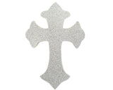 11" x 7.5" Silver Decorative Glitter Foam Cross Cutouts - Pack of 12
