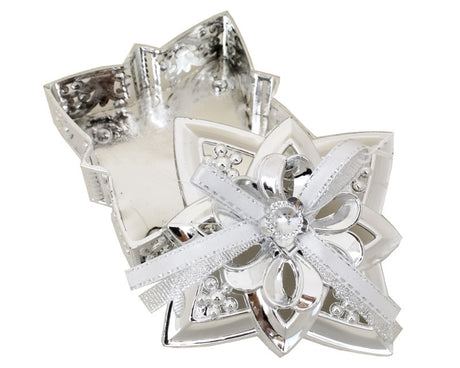 4" Silver Large Star-Shaped Ribbon Bow Favor Trinket Box - Pack of 12