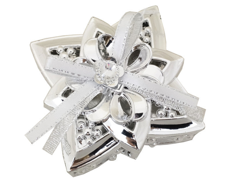 4" Silver Large Star-Shaped Ribbon Bow Favor Trinket Box - Pack of 12