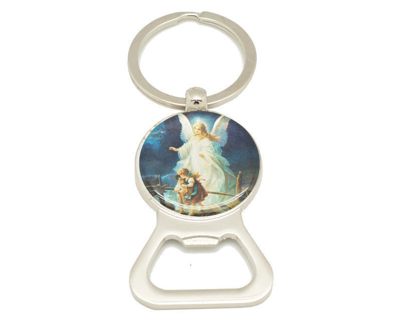 3 1/4" Round Guardian Angel Bottle Opener Keychain - Pack of 12