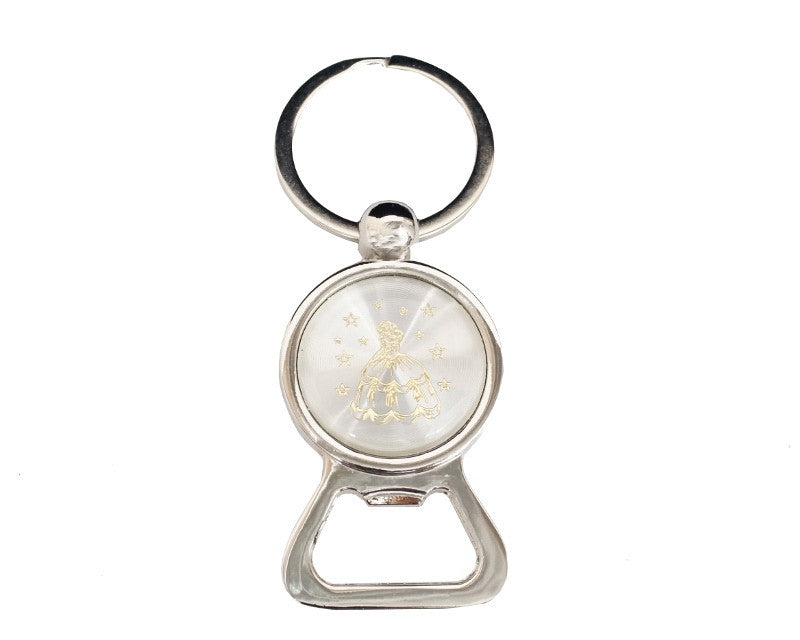 3.25 Inch Gold Quinceanera Bottle Opener Keychain Pack of 12
