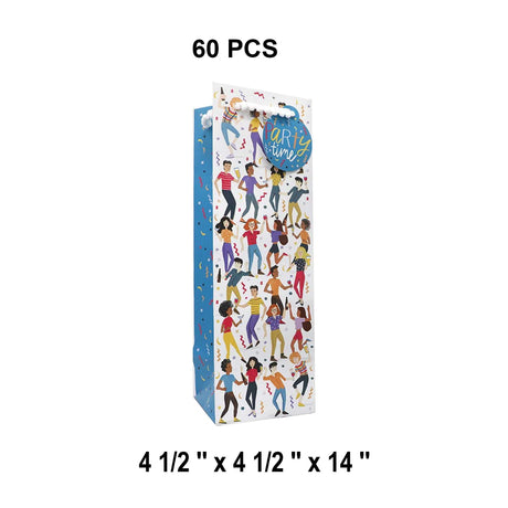 Patterned Wine Gift Bags   4 1/2" X 4 1/2" X 14"  Dance Party - 60 EACH