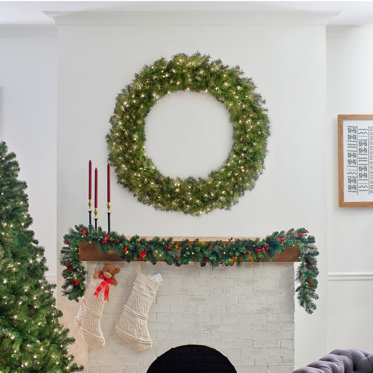 Pre-Lit Norwood Fir Wreath with Clear Lights, 48 Inch
