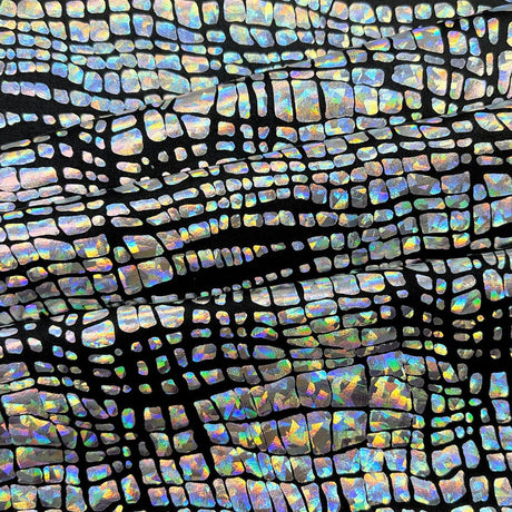Disco Croc Hologram Spandex Fabric - Reptile Pattern, Blue, 56" Width (1 Yard)