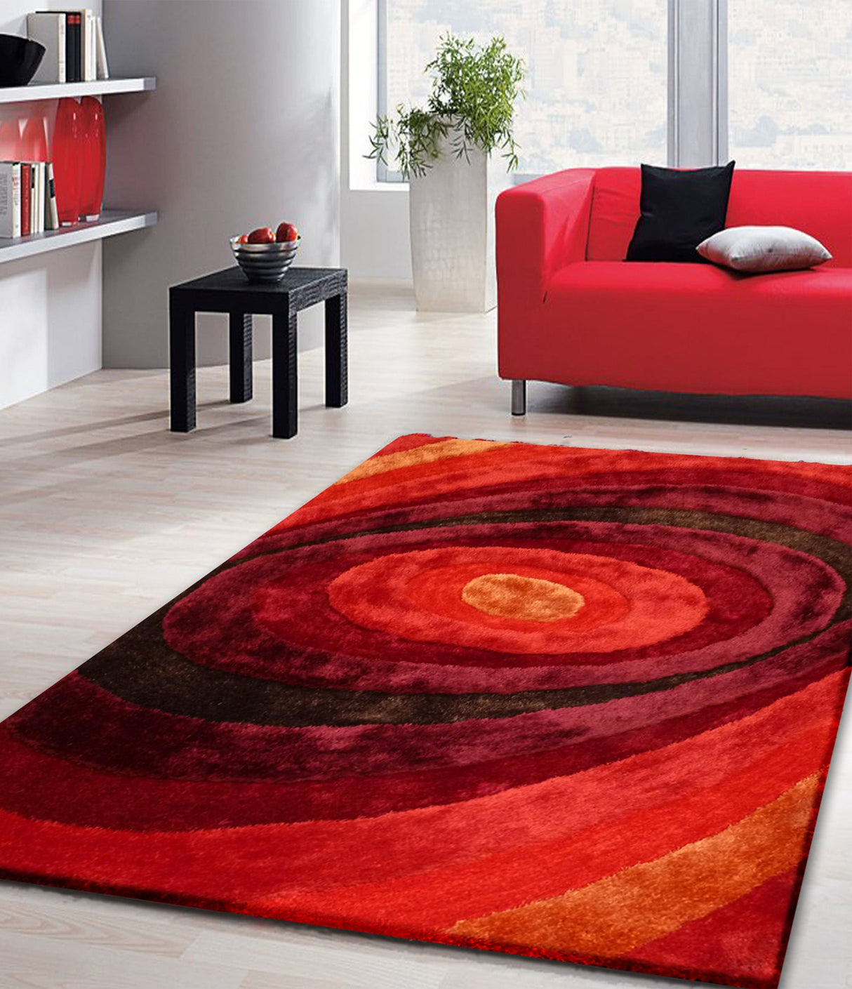 Soft Plush Fluffy Circle Design Polyester Fabric - Shag Area Rug, Circle Design, 7'6" X 10'3" (1 Piece)