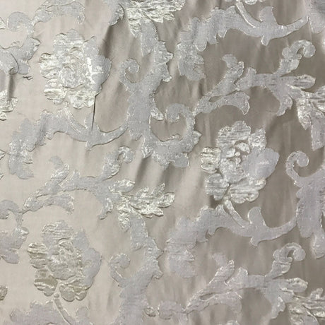 Nora Floral Print Jacquard Polyester Linen Viscose Fabric - Ecru, Beige, Gray, Pewter, 55" Width (1 Yard)