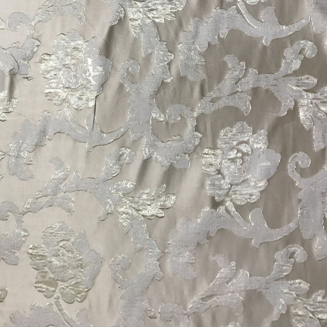 Nora Floral Print Jacquard Polyester Linen Viscose Fabric - Ecru, Beige, Gray, Pewter, 55" Width (1 Yard)