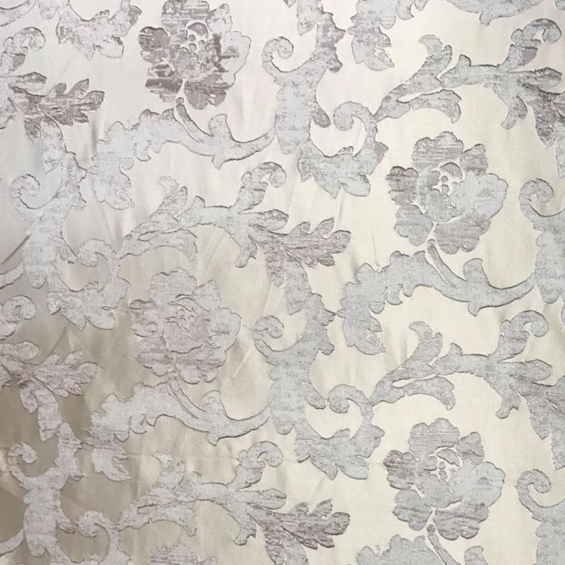 Nora Floral Print Jacquard Polyester Linen Viscose Fabric - Ecru, Beige, Gray, Pewter, 55" Width (1 Yard)