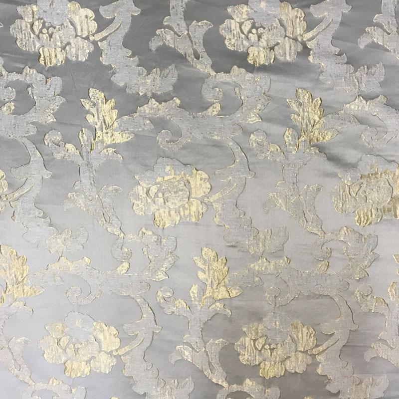 Nora Floral Print Jacquard Polyester Linen Viscose Fabric - Ecru, Beige, Gray, Pewter, 55" Width (1 Yard)