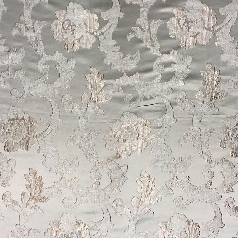 Nora Floral Print Jacquard Polyester Linen Viscose Fabric - Ecru, Beige, Gray, Pewter, 55" Width (1 Yard)