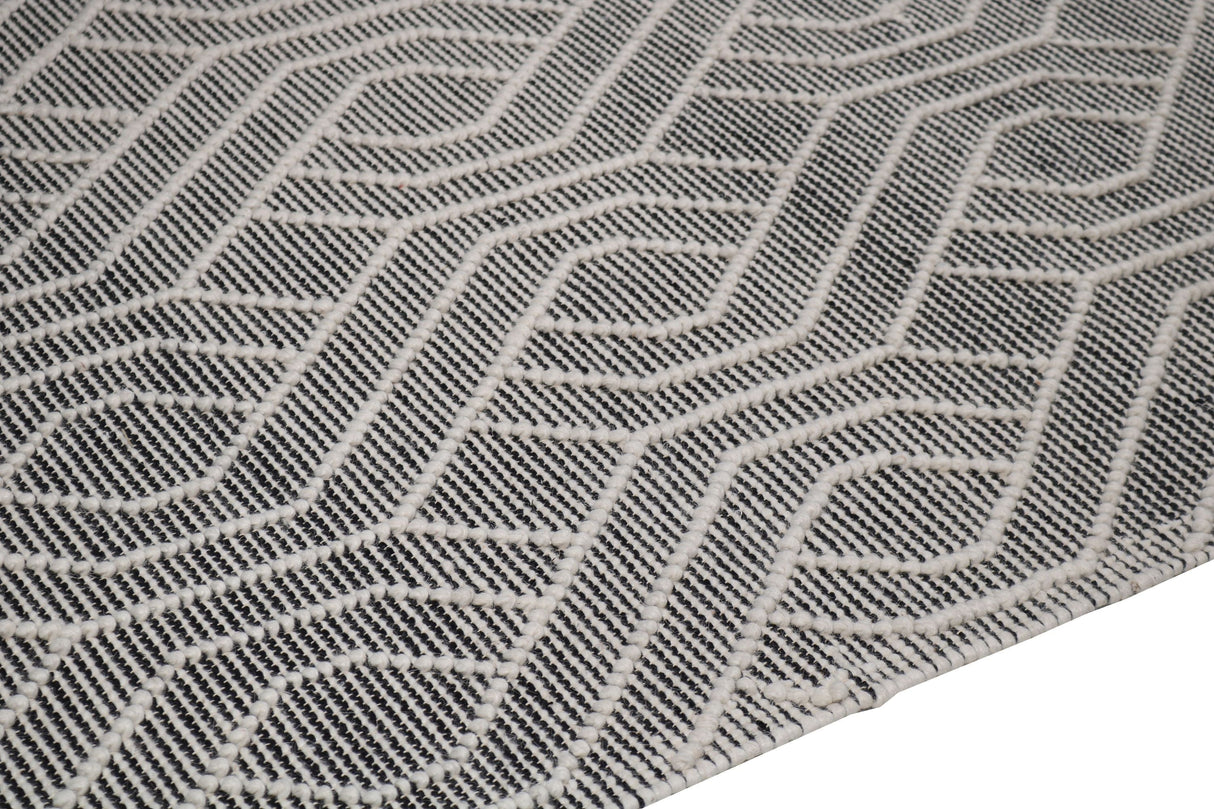 Natural Wool Blend Bohemian Design Rug - White Black, NR507, 60 Percent Wool 20 Percent Cotton 20 Percent Polyester (9' X 12')