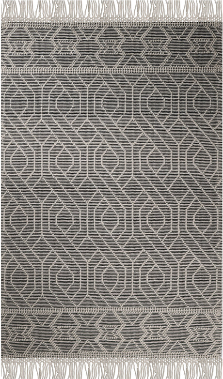 Natural Wool Blend Bohemian Design Rug - White Black, NR507, 60 Percent Wool 20 Percent Cotton 20 Percent Polyester (9' X 12')