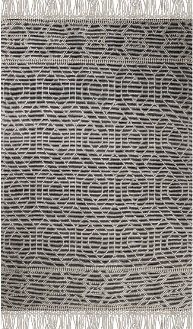 Natural Wool Blend Bohemian Design Rug - White Black, NR507, 60 Percent Wool 20 Percent Cotton 20 Percent Polyester (9' X 12')