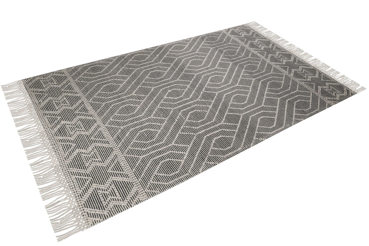 Natural Wool Blend Bohemian Design Rug - White Black, NR507, 60 Percent Wool 20 Percent Cotton 20 Percent Polyester (9' X 12')